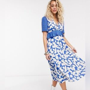 Twisted Wunder‎ London Printed Midaxi Dress in Abstract Blue Floral US2